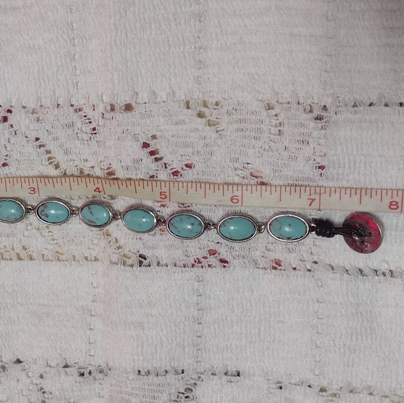 FOSSIL Faux Turquoise Silver Button Bracelet - Picture 7 of 7